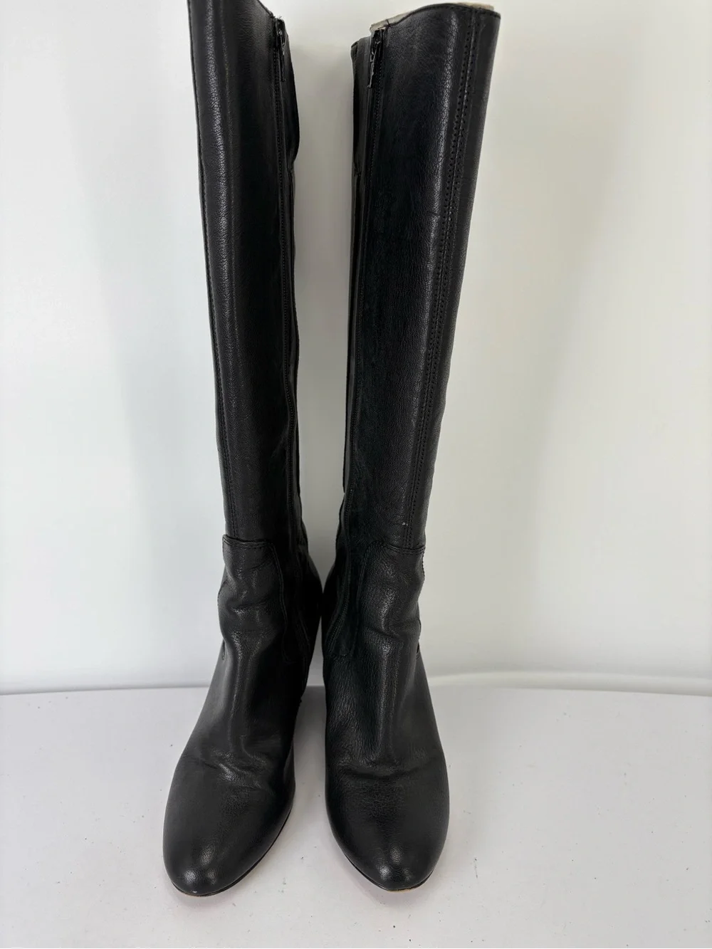 📦 Nine West Heartset leather tall Black Wedge Knee Boots